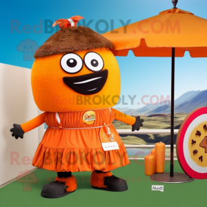Orange Beef Wellington mascot costume character dressed with a Bikini and Hair clips