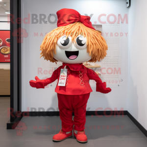 Red Ramen mascot costume character dressed with a Blouse and Ties