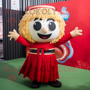 Red Ramen mascot costume character dressed with a Blouse and Ties