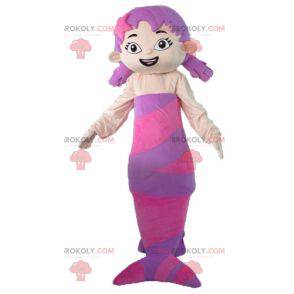 Mascote rosa e roxo sereia linda e feminina - Redbrokoly.com