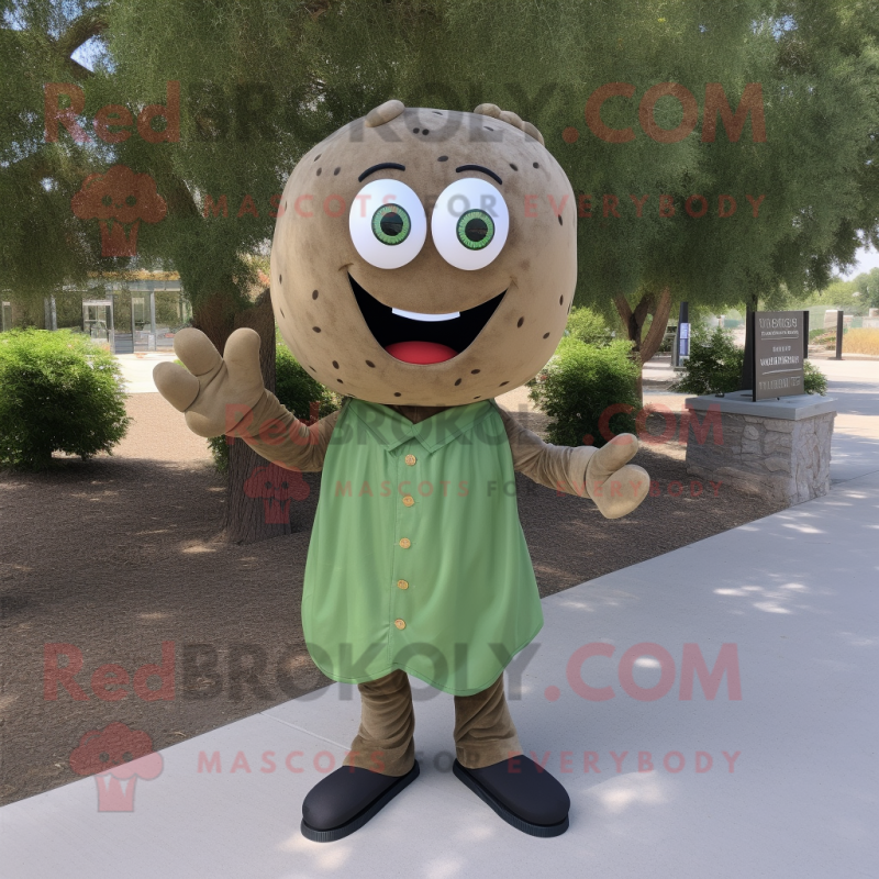 Olive Meatballs mascot costume character dressed with a Dress Shirt and Wraps Olive Meatballs mascot costume character dressed with a Dress Shirt and Wraps