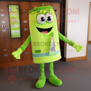 Lime Green Chocolate Bar mascot costume character dressed with a Jeggings and Scarf clips