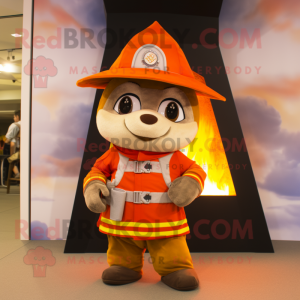 Tan Fire Fighter mascot costume character dressed with a Leggings and Shawls