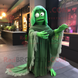 Green Graveyard mascot costume character dressed with a Maxi Skirt and Scarves