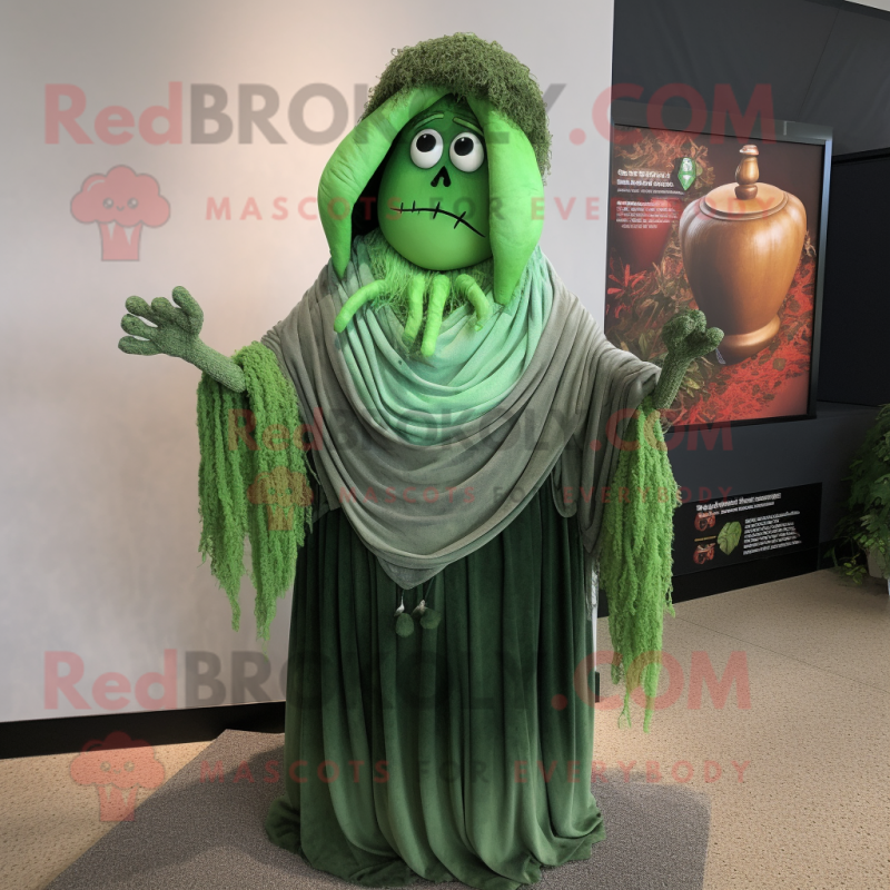 Green Graveyard mascot costume character dressed with a Maxi Skirt and Scarves