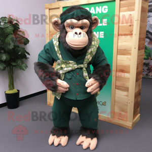 Forest Green Chimpanzee mascot costume character dressed with a Waistcoat and Wraps