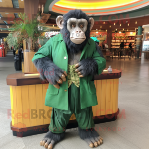 Forest Green Chimpanzee mascot costume character dressed with a Waistcoat and Wraps