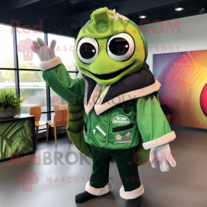 Forest Green Tacos mascot costume character dressed with a Windbreaker and Suspenders