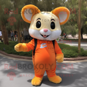 Orange Chinchilla mascot costume character dressed with a Capri Pants and Shoe laces