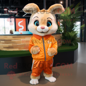 Orange Chinchilla mascot costume character dressed with a Capri Pants and Shoe laces