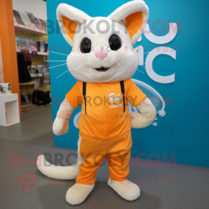 Orange Chinchilla mascot costume character dressed with a Capri Pants and Shoe laces