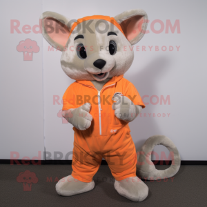Orange Chinchilla mascot costume character dressed with a Capri Pants and Shoe laces
