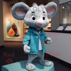 Cyan Mouse mascot costume character dressed with a Sweater and Tie pins