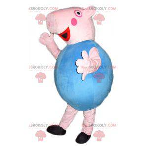 Rond en schattig roze en blauw varken mascotte - Redbrokoly.com
