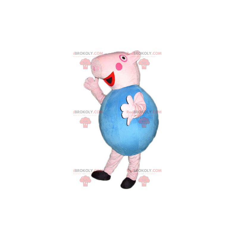 Round and cute pink and blue pig mascot - Redbrokoly.com