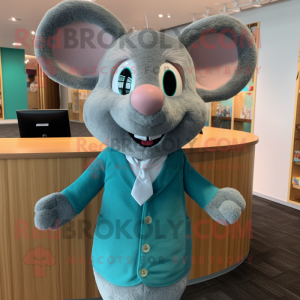 Cyan Mouse mascot costume character dressed with a Sweater and Tie pins