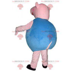 Rundes und süßes rosa und blaues Schweinemaskottchen -