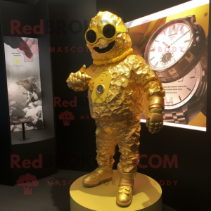 Gold Graveyard mascot costume character dressed with a Jumpsuit and Bracelet watches