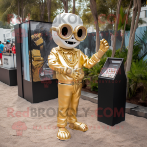 Gold Graveyard mascot costume character dressed with a Jumpsuit and Bracelet watches