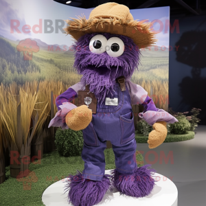 Purple Scarecrow mascot costume character dressed with a Polo Tee and Keychains