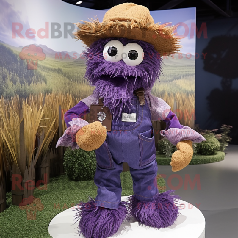 Purple Scarecrow mascot costume character dressed with a Polo Tee and Keychains Purple Scarecrow mascot costume character dressed with a Polo Tee and Keychains