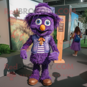 Purple Scarecrow mascot costume character dressed with a Polo Tee and Keychains