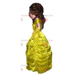 Mascotte de princesse vêtue d'une belle robe jaune -