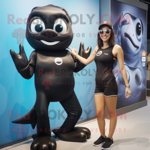 Black Cod mascot costume character dressed with a One-Piece Swimsuit and Watches