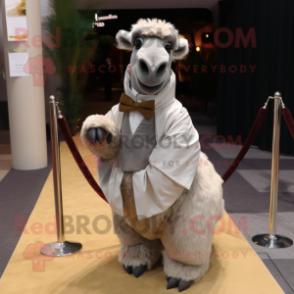 Gray Camel mascot costume character dressed with a Evening Gown and Bow ties