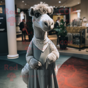 Gray Camel mascot costume character dressed with a Evening Gown and Bow ties