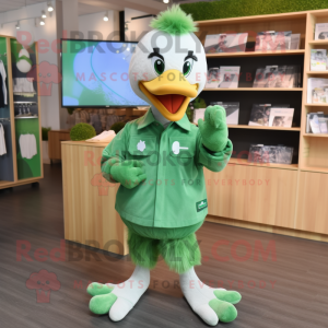 Green Swans mascot costume character dressed with a Button-Up Shirt and Hair clips
