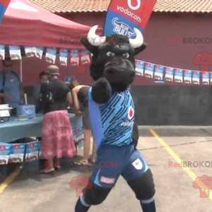 Mascota de búfalo toro negro en ropa deportiva - Redbrokoly.com