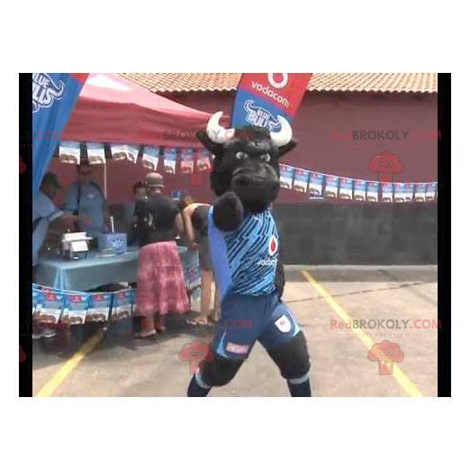 Mascotte zwarte stierbuffel in sportkleding - Redbrokoly.com