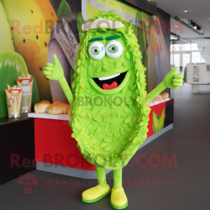 Lime Green Pesto Pasta mascot costume character dressed with a Bikini and Brooches