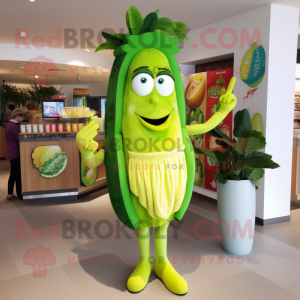 Lime Green Pesto Pasta mascot costume character dressed with a Bikini and Brooches