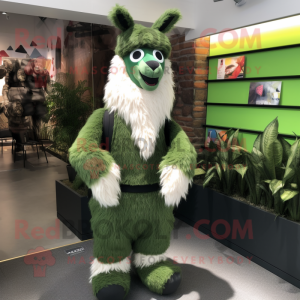 Forest Green Llama mascot costume character dressed with a Vest and Shoe laces