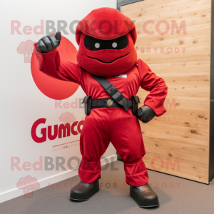 Red Commando mascot costume character dressed with a Bodysuit and Cufflinks