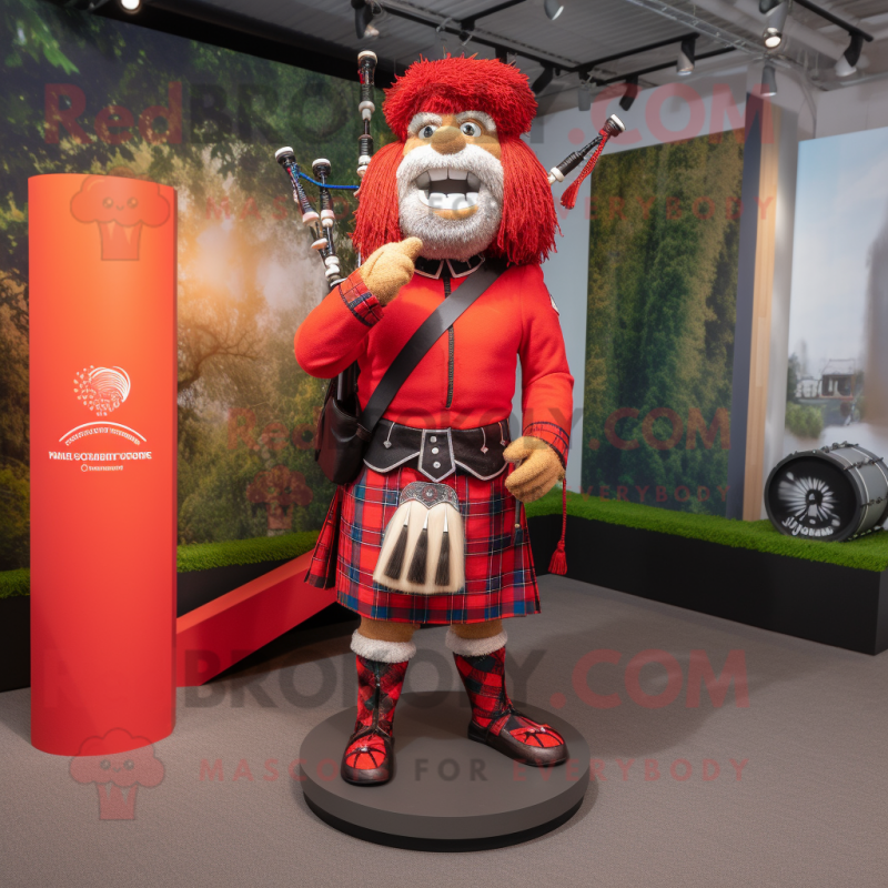 Red Bagpipe mascot costume character dressed with a Blazer and Bracelets Red Bagpipe mascot costume character dressed with a Blazer and Bracelets