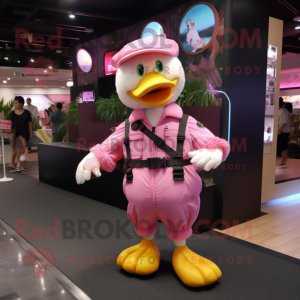 Pink Duck maskot kostume...