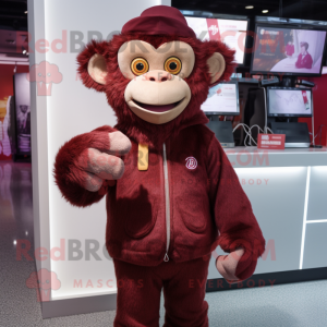 Maroon Monkey mascot costume character dressed with a Sweatshirt and Scarf clips