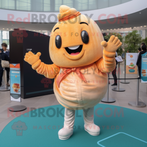 Peach Croissant mascot costume character dressed with a Trousers and Bracelets