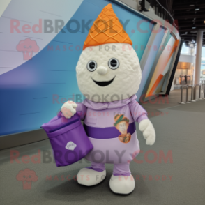 Lavender Ice Cream Cone mascot costume character dressed with a Cargo Shorts and Tote bags