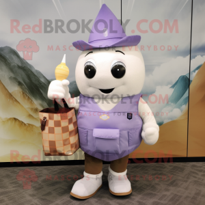 Lavender Ice Cream Cone mascot costume character dressed with a Cargo Shorts and Tote bags