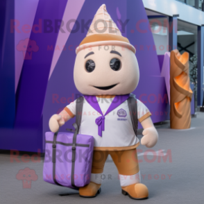 Lavender Ice Cream Cone mascot costume character dressed with a Cargo Shorts and Tote bags