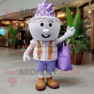 Lavender Ice Cream Cone mascot costume character dressed with a Cargo Shorts and Tote bags