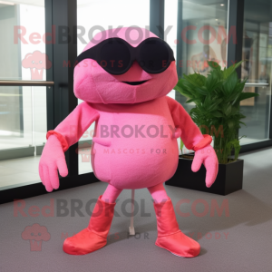 Pink Crab mascot costume character dressed with a A-Line Dress and Sunglasses