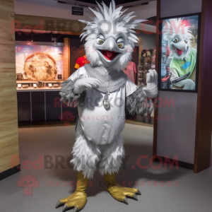 Silver Roosters mascot costume character dressed with a Capri Pants and Bracelet watches
