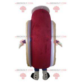 Mascotte de hot-dog géant mignon et coloré avec un chapeau -