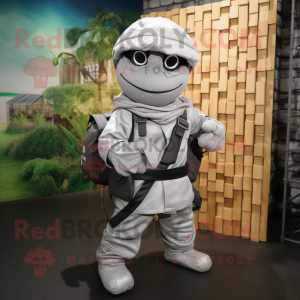 Silver Ninja mascot costume character dressed with a Cargo Pants and Handbags