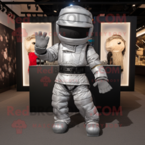 Silver Ninja mascot costume character dressed with a Cargo Pants and Handbags
